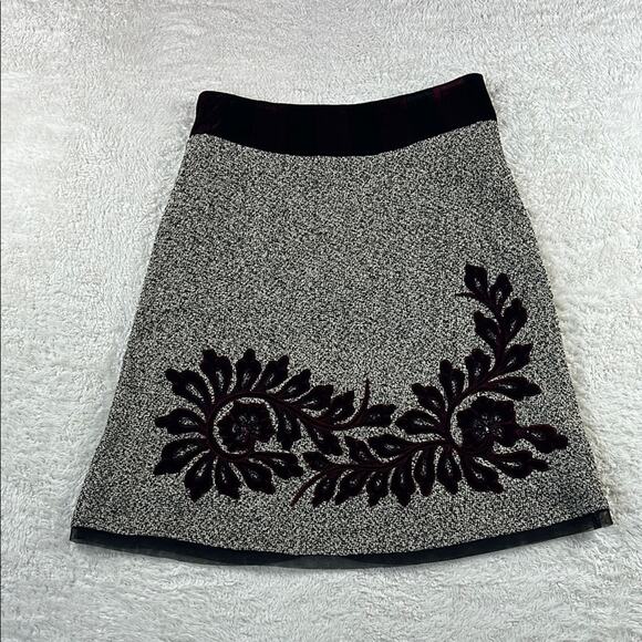 Dolce Apparel grey tweed and purple velvet accent a line midi skirt, size L - Picture 1 of 7